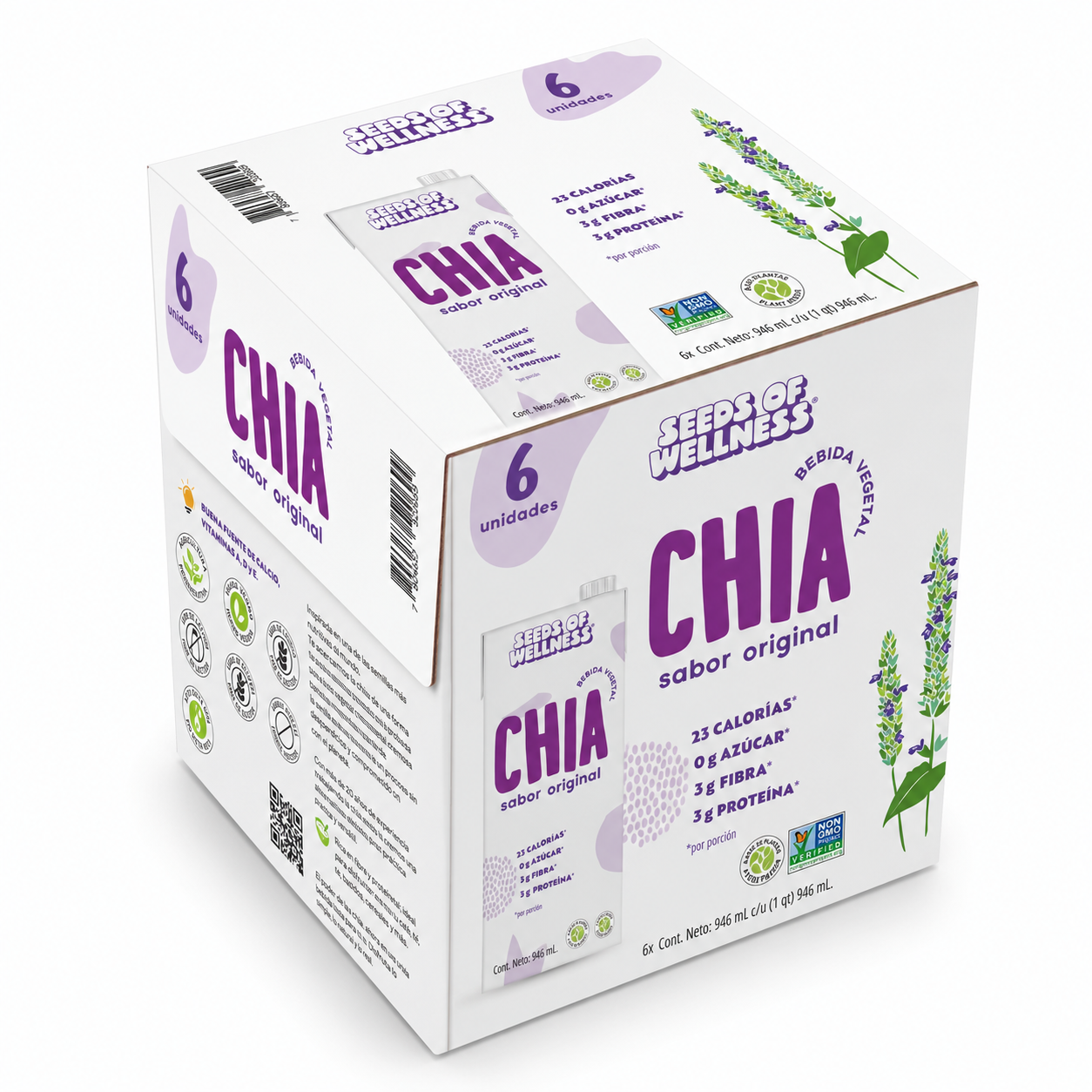 6L Bebida de chía Original. 6 unidades de 1 litro