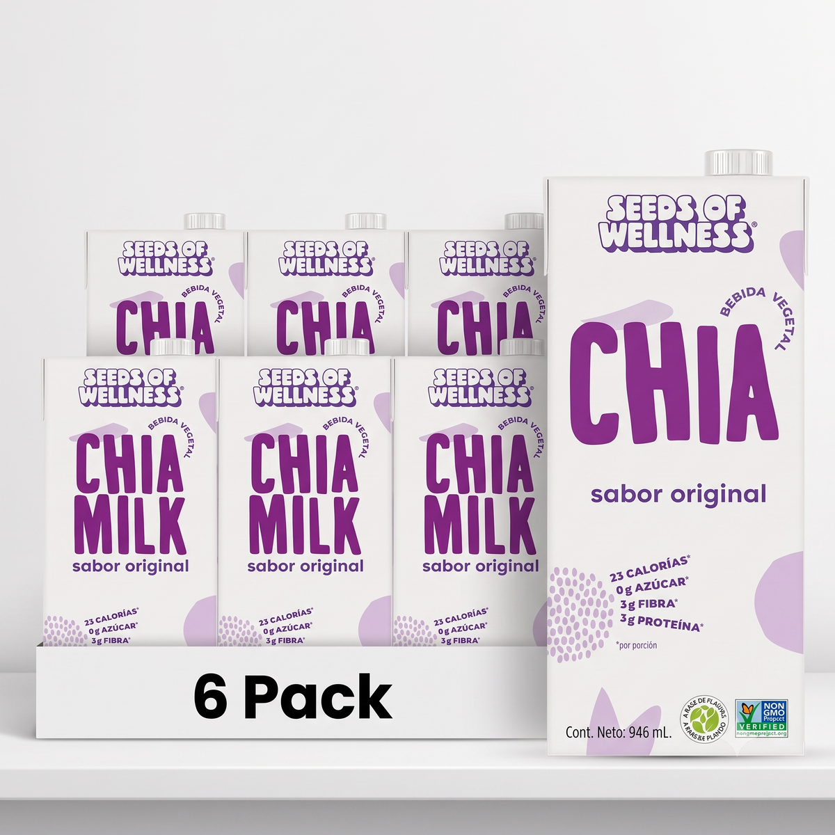 6L Bebida de chía Original. 6 unidades de 1 litro